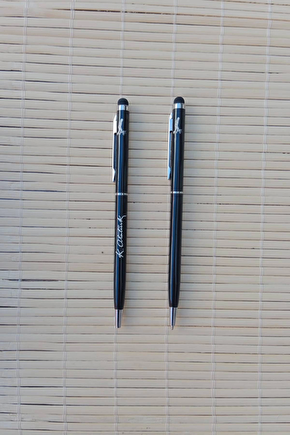 Gazi Mustafa Kemal İmzali Siyah Renkli Lazer Baskili Metal Govde Touchpen Tukenmez Kalem