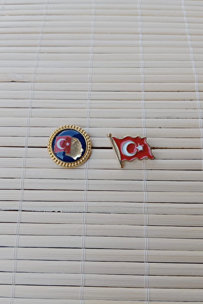 2 Adet Ata Rozeti Ve Dalgalanan Bayrak Sarrafiyeli Taki Ceket Yaka İgnesi Yaka Rozeti
