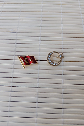 2 Adet Dalgalanan Bayrak Tasli Sari Renkli Ayyildiz Sarrafiyeli Taki Ceket Yaka İgnesi Yaka Rozeti
