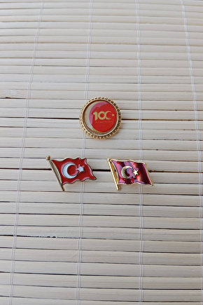 3 Adet 100.yil Dalgalanan Bayraklar Sarrafiyeli Taki Ceket Yaka İgnesi Yaka Rozeti