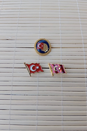 3 Adet Dalgalanan Bayrak Ata Rozeti Sarrafiyeli Taki Ceket Yaka İgnesi Yaka Rozeti