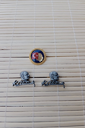 3 Adet Ata Rozeti Siyah Renkli Ataturk Siluetli İmzali Sarrafiyeli Taki Ceket Yaka İgnesi Yaka Rozeti