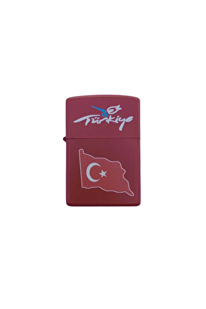 Ozel Tasarim Kirmizi Renkli Benzinli Turkiye Yazili Ayyildiz Bayrakli Zippo Cakmak