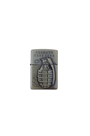 Ozel Tasarim Altin Sarisi Renkli Benzinli Grenade Free Zone Yazili Kabartmali El Bombasi Desenli Zippo Cakmak