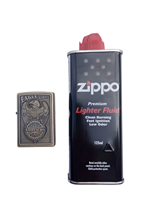 Ozel Tasarim Sari Renkli Eagle Series American Yazili Kabartmali Premium Zippo Cakmak