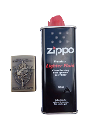 Ozel Tasarim Sari Renkli U.s Navy Special Forces Dedicated Lethal Yazili Kabartmali Premium Zippo Cakmak