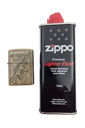 Ozel Tasarim Sari Renkli Carbine M4 Makineli Tufek Kabartmali Premium Zippo Cakmak