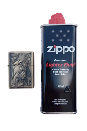 Ozel Tasarim Sari Renkli Dunya Haritali Savas Gemili Kabartmali Premium Zippo Cakmak