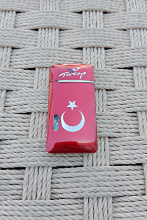 Ozel Tasarim Kirmizi Renkli Turkiye Yazili Bayrak Desenli Manyetolu Cakmak