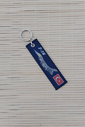 F-16 Turk Hava Kuvvetleri Yazili Lacivert Beyaz Nakis İslemeli Bez Anahtarlik