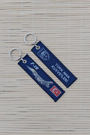2 Adet F-16 Turk Hava Kuvvetleri Yazili Lacivert Beyaz Nakis İslemeli Bez Anahtarlik
