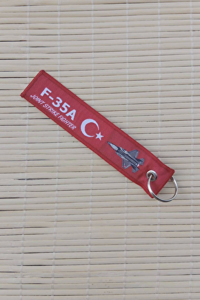 F-35a Remove Before Flight Joint Strike Fighter Yazili Kirmizi Beyaz Nakis İslemeli Bez Anahtarlik