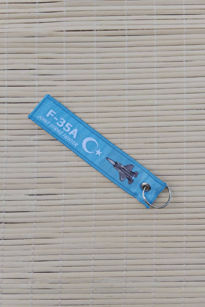 F-35 A Remove Before Flight Yazili Mavi Beyaz Nakis İslemeli Bez Anahtarlik