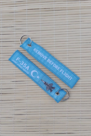 2 Adet F-35 A Remove Before Flight Yazili Mavi Beyaz Nakis İslemeli Bez Anahtarlik