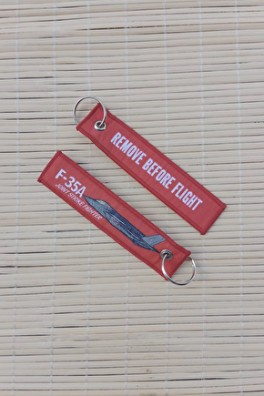 2 Adet F-35a Remove Before Flight Yazili Kirmizi Beyaz Nakis İslemeli Bez Anahtarlik