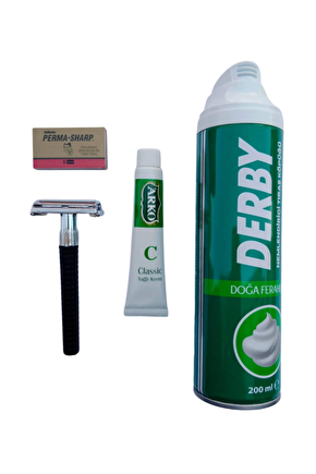Derby Tras Kopugu Orak Plastik Sapli Tras Makinasi Perma Sharp Yaprak Jilet Arko Nem Klasik Cilt Besleyici Yagli Krem 20
