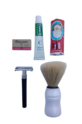 Orak Plastik Sapli Tras Makinasi Perma Sharp Yaprak Jilet Arko Berber Tras Sabunu Sakal Fircasi Arko Nem Klasik Cilt Bes