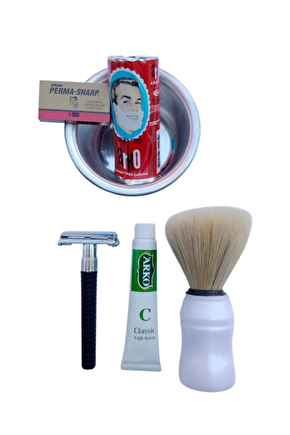 Orak Plastik Sapli Tras Makinasi Perma Sharp Yaprak Jilet Arko Berber Tras Sabunu Sakal Fircasi Metal Tras Tasi Arko Nem