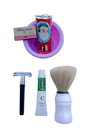 Orak Plastik Sapli Tras Makinasi Perma Sharp Yaprak Jilet Arko Berber Tras Sabunu Sakal Fircasi Plastik Tras Tasi Arko N