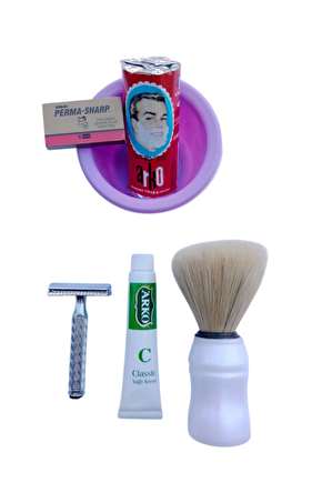 Orak Paslanmaz Krom Tras Makinasi Perma Sharp Yaprak Jilet Arko Berber Tras Sabunu Plastik Tras Tasi Sakal Fircasi Arko 