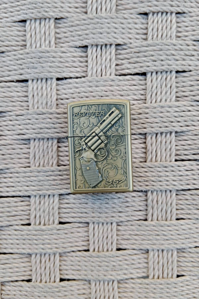 Bronz Renkli Revolver 38 Lik Toplu Tabanca Kabartmali Benzinli Zippo Çakmak