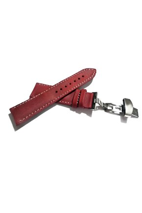 Her Saate Uygun Kelebek Toka 22 mm Hakiki Deri (228) gumuş toka kırmızı