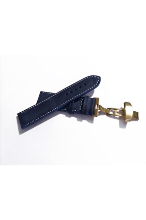Her Saate Uygun Kelebek Toka 24 MM Hakiki Deri (253) SARI TOKA MAVİ