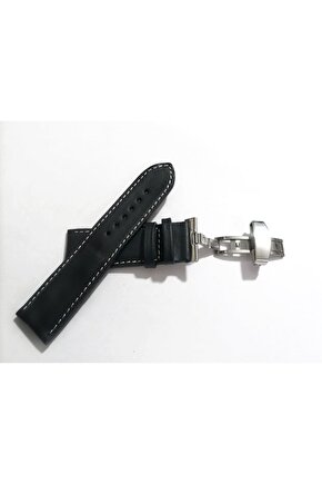 Her Saate Uygun Kelebek Toka 24 MM Hakiki Deri (249) GUMUŞ TOKA SİYAH