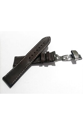 Her Saate Uygun Kelebek Toka 22 mm Hakiki Deri (232) GUMUŞ TOKA KOYU KAHVE