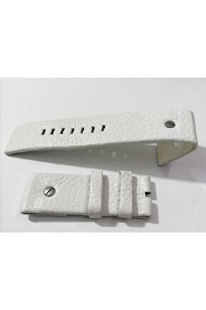 Dizel Uyumlu vidalı Saat Kordonu Hakiki Deri 22 mm Beyaz