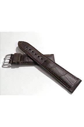 Kahverengi Yarım  Kroko Hakiki Deri Saat Kordonu  22  mm Kayış
