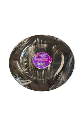 Kullan At Parti Davet Sunum Servis Plastik Sert Mika Tabak - 26 Cm. - Siyah - 6 Adetlik Paket