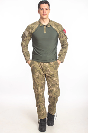Kara Kuvvetleri Yeni Kamuflaj Renkli Kargo Cepli Taktik Pantolon Uzun Kollu Likrali Combat T Shirt
