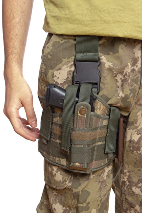 Sag El Kara Kuvvetleri Eski Kamuflaj Renkli Tek Baglantili Airsoft Palaskaya Kemere Gecirmeli İmpertex Bacak Silah Kilif