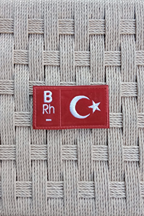 Kırmızı Kadife Zemin Beyaz Nakış İşlemeli B Rh - Kan Gruplu Arma Patch Peç