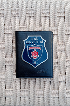 Deniz Kuvvetleri 1081 Amblemli Ozel Tasarim Hakiki Deri Rozetli Cuzdani