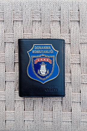 Donanma Komutanligi Amblemli Ozel Tasarim Hakiki Deri Rozetli Cuzdan