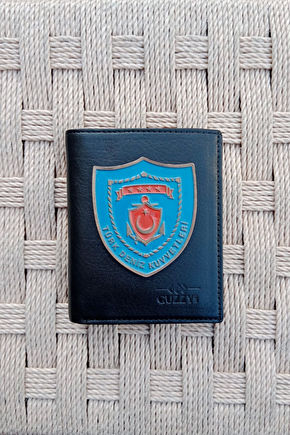 Turk Deniz Kuvvetleri Amblemli Ozel Tasarim Hakiki Deri Rozetli Cuzdan