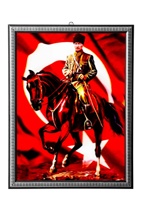 5d Recine Elmas Boyama 180° Hareketli At Ustunde Ataturk Cerceveli Tablo Resim