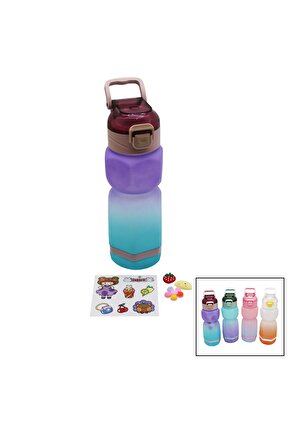 Altıgen Renkli Pls.suluk Matara Pipetli - Kilitli Kapak - Taşıma Kulplusticker Hediyeli760ml (4172)
