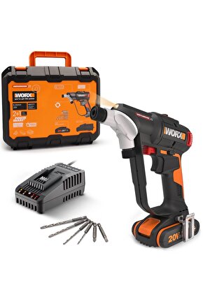 WX177 20Volt2.0Ah Li-ion Döner Kafa ve Çift Mandrenli Profesyonel Kömürsüz Şarjlı Matkap + 6 P