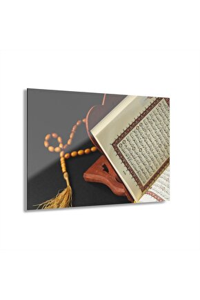 Kuran - ı Kerim ve Tesbih Cam Tablo Duvar Dekoru 2