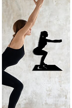50x38 Pilates Squat Dekor Tablo Mdf Ahşap Lazer Kesim Duvar Panosu Siyah 3mm