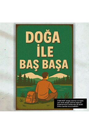 doğa ile baş başa kamp gezi tatil retro ahşap poster tablo