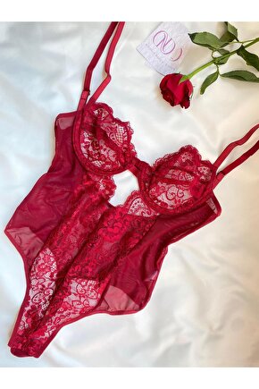 Siyah Dantelli Balenli Bodysuit