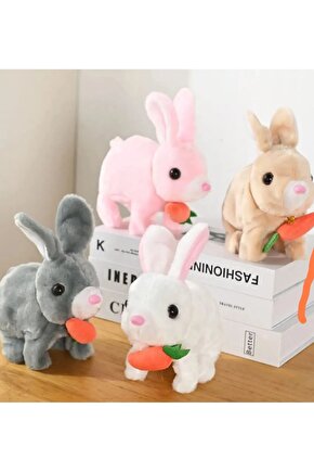 Elektronik Sesli Pilli Zıplayan Havuçlu Peluş Tavşan 18x17 Cm