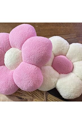 Pembe-ekru Ikiz Papatya Dekoratif Peluş Ve Kırlent Yastık Minder