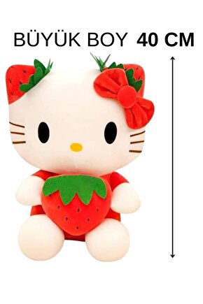 BÜYÜK BOY 40 CM HELLO KİTTY ÇİLEK DETAYLI PELUŞ OYUNCAK