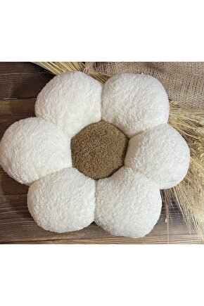 papatya yastık kahverengi peluş kırlent yastık ekru-koyukahverengi