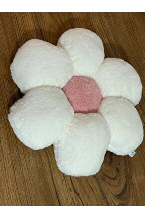 Papatya Kırlent Toskana Peluş Dekoratif Yastık Minder ekru-pembe